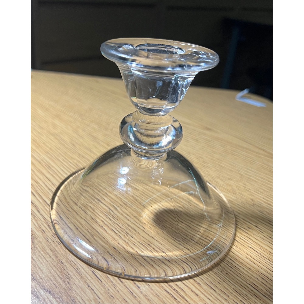 Vintage Clear Glass Taper Candle Holder Tiered Round Weighted Base Decorative - Picture 2 of 8